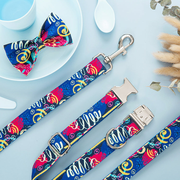 dog collar pet leash dog bow set 