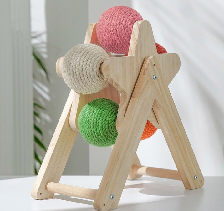 Solid Wood Standing Cat Catching Ball